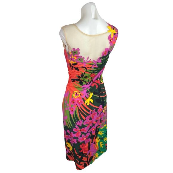 Alberta Ferretti Multicolor Floral Sleeveless Ruched Midi Tank Sheath Dress Sz 4 - Picture 2 of 4